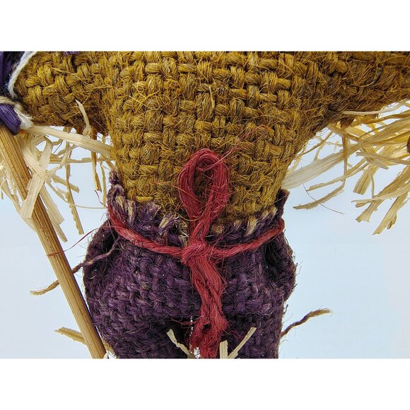 Scarecrow Figure Handmade Fall 7.5 In Wood Base Halloween Pumpkin Harvest Decor - Picture 7 of 15